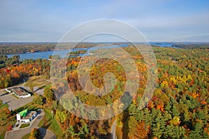 Aerial view of Thousand Islands in fall, New York, USA photo