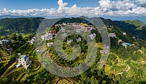 Aerial view of the Thrangu Tashi Yangtse Monastery or Namo Buddha Monastery. Nepal