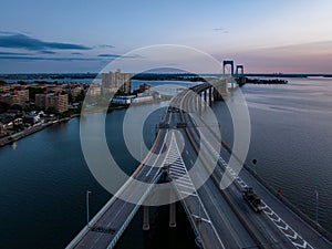 Aerial view of the Throgs Neck Bridge, New York City, at dawn