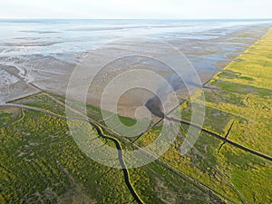 Aerial view of tidal channels and gullies, Waddenzee, Holland photo