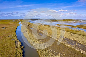 Aerial view Tidal Marshland  Waddensea UNESCO