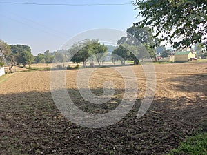 aerial view of a tilled lands for farming and agriculture in rural India