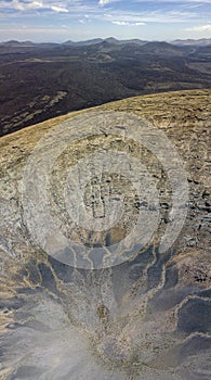 Aerial view of Timanfaya, national park, panoramic view of volcanoes. . Lanzarote, Canary Islands, Spain