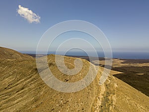 Aerial view of Timanfaya, national park, panoramic view of volcanoes. . Lanzarote, Canary Islands, Spain