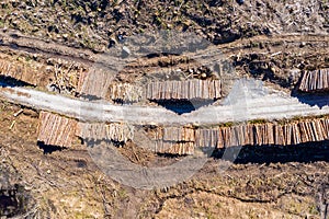 Aerial view of timber stacks at Bonny Glen in County Donegal - Ireland