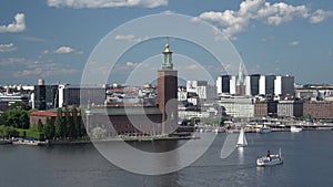 Aerial view time-lapse of Stockholm City Center, summer. Vacation and travel concept