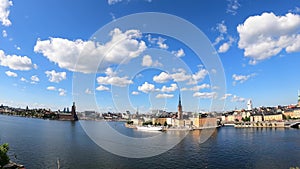 Aerial view Timelapse of Stockholm City Center, summer. Vacation and travel concept