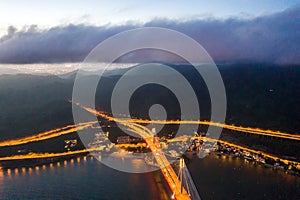 Aerial view of Ting Kau Bridge, Tsing Yi, Hong Kong, night