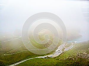 Aerial view of Tintagel castle in Cornwall