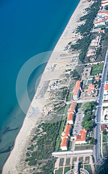 Aerial view of Tirrenia coastline and beach from airplane, Pisa - Tuscany photo