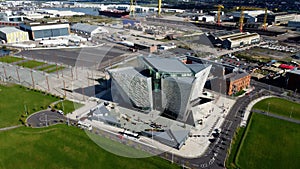 Aerial view of Titanic Centre Titanic Quarter in Belfast Northern Ireland