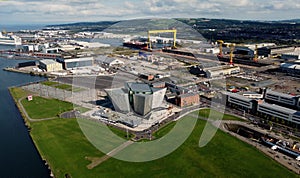 Aerial view of Titanic Centre Titanic Quarter in Belfast Northern Ireland