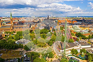 Aerial view of the Tivoli Gardens amusement park in Copenhagen, Denmark