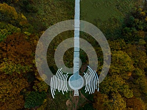 Aerial view of Tjentiste World War II monument, Bosnia