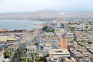 Aerial view to Arica town in Chilean desert