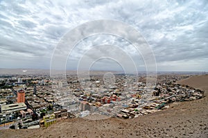 Aerial view to Arica town in Chilean desert