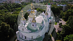 Aerial view to The Assumption Cathedral and his bell tower in Poltava