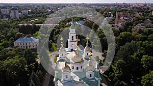 Aerial view to The Assumption Cathedral and his bell tower in Poltava