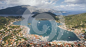 Aerial view to the bay of Vathi, Ithaca