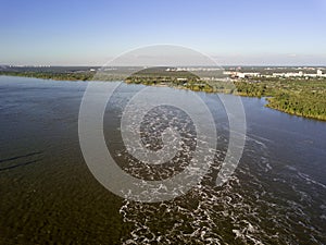 Aerial view to the boiling water from