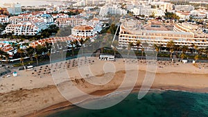 Aerial view to the Camison beach at Playa de las Americas in Tenerife