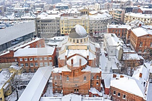 Aerial view to the center of Kharkiv, Ukraine  with Choral Synagogue and historic buildings