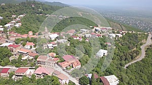 Aerial view to center of Sighnaghi town in Georgia`s region of Kakheti. Signagi