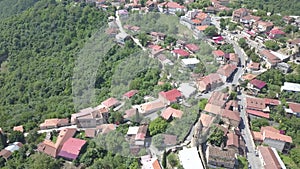 Aerial view to center of Sighnaghi town in Georgia`s region of Kakheti. Signagi