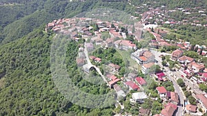 Aerial view to center of Sighnaghi town in Georgia`s region of Kakheti. Signagi