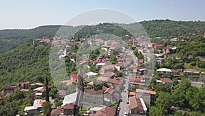 Aerial view to center of Sighnaghi town in Georgia`s region of Kakheti. Signagi