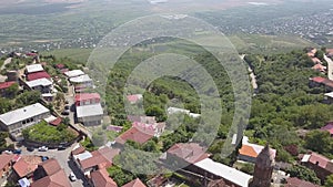 Aerial view to center of Sighnaghi town in Georgia`s region of Kakheti. Signagi