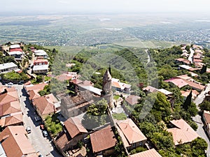 Aerial view to center of Sighnaghi town in Georgia's region of Kakheti. Signagi