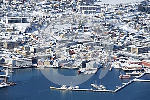 Aerial view to the city of Tromso, 350 kilometers north of the Arctic Circle, Norway