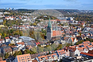 Aerial view to City of Ulm with St. George`s Church - St. Georg, Baden-Wuerttemberg, Germany