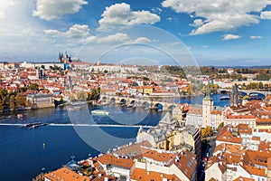 Aerial view to the cityscape of Pragu, Czech Republic