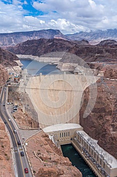 Aerial view to the Colorado river and the Hoover Dam