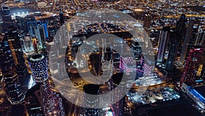 Aerial View to the Colorful Night Life of Doha city center