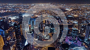 Aerial View to the Colorful Night Life of Doha city center