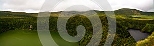 Aerial view to Comprida and Negra lakes , Flores island , Azores. Portugal photo