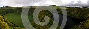 Aerial view to Comprida and Negra lakes , Flores island , Azores. Portugal photo