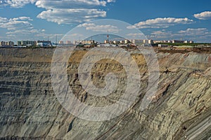 Aerial view to the diamond open mine in Mirniy, Sakha Yakutia, north of Russia