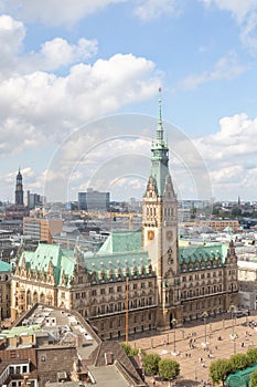 Aerial view to downtown of Hamburg