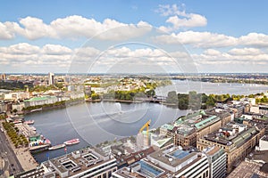 Aerial view to downtown of Hamburg