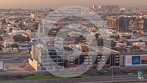 Aerial view to Dubai City Walk district timelapse from above