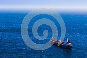 Aerial view to empty container cargo ship