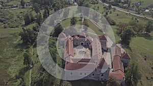 Aerial view to famous ukranian ruined Svirzh Castle