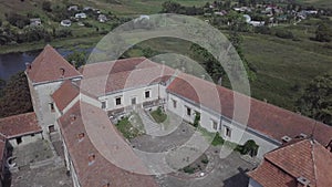 Aerial view to famous ukranian ruined Svirzh Castle