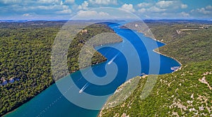 Aerial view to fjord Lim in Istria, Croatia, summertime outdoor background