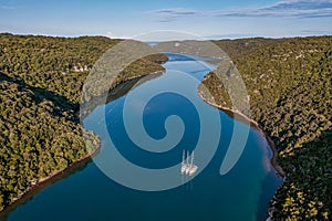 Aerial view to Fjord Lim in Istria, Croatia at sunrise