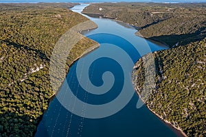 Aerial view to Fjord Lim in Istria, Croatia at sunrise